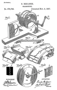 Subst Size Prints: Early recording device: The Berliner Gramophone patent diagram, 1887