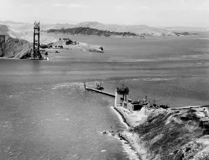 Harbors Prints: Early stage of Golden Gate Bridge construction, July 16, 1934. (BSLOC_2013_8_188)