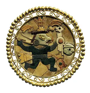 Earring Prints: Earmuff with Moche warrior. Gold