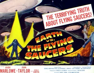 Hugh Prints: EARTH VS. THE FLYING SAUCERS, far right from left: Joan Taylor, Hugh Marlowe, 1956