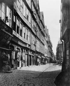 Financiers Prints: The east side of Judengasse, close to the home of banking family founder Meyer Amschel Rothschild (1744-1812)