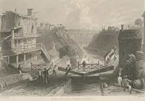 Sailor Prints: A eastward bound canal boat waiting to enter the highest of the five locks at Lockport