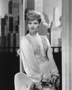 Negligee Prints: EASY TO WED, Lucille Ball, in a pink organza negligee by Irene, 1946