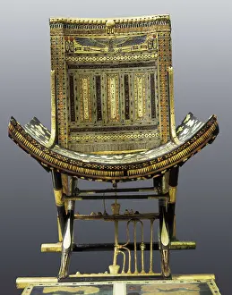 Egyptian Empire Prints: Ecclesiastical chair. 1333 BC. Inlaid ebony wood with ivory and glass