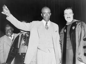 Robes Prints: E.D. Nixon, one of the leaders of the Montgomery Alabama Bus Boycott is cheered by New York City crowds