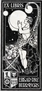 Burroughs Prints: Edgar Rice Burroughs art nouveau bookplate shows Tarzan holding the planet Mars