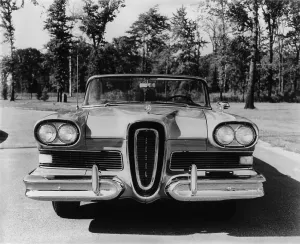 Marketing Prints: Edsel convertible manufactured by the Ford Motor Company in 1957 took 1950s automotive design over the top with its