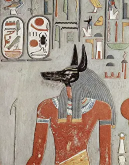 EGYPT. Dayr al-Bahri. Valley of the Kings. Tomb of Horemheb. The god Anubis. Egyptian art. New Kingdom. Fresco. AISA/Everett Collection**US SALES ONLY**