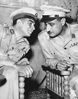 Arab Prints: Egypt's strongman premier Muhammad Naguib (left) talking with Lieut