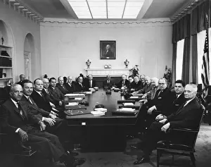 Conference Table Prints: Eisenhower's second term cabinet on May 1, 1957. L-R: Maj. Gen