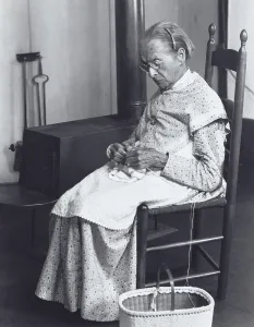 Communal Society Prints: Eldress Fannie Estabrook knitting at the Hancock Shaker Village near Pittsfield