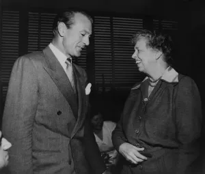 Movie Stars Prints: Eleanor Roosevelt and Gary Cooper at Lake Success, N.Y. Apr. 3, 1950 (BSLOC_2013_6_66)