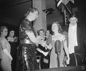 Actresses Prints: Eleanor Roosevelt greets actress Janet Gaynor at the President's Birthday Ball