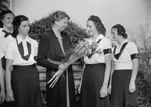 Humanitarians Prints: Eleanor Roosevelt greets Camp Fire Girls at the White House