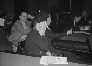 Lcgr1306 Prints: Eleanor Roosevelt listens to Joseph Lash's HUAC testimony