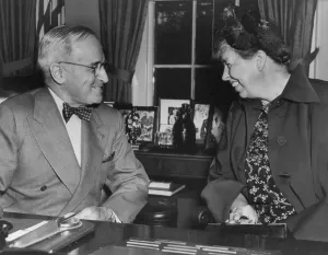 Humanitarians Prints: Eleanor Roosevelt and Truman discuss the UN Human Rights Commission