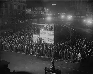 Newspapers Prints: Election returns are projected from a booth by the New York Evening Telegram newspaper