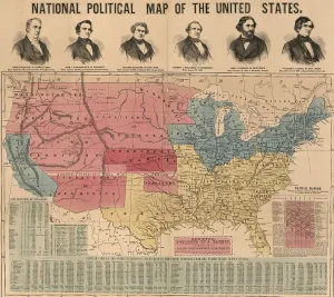 6 People Prints: Election year map of the US with portraits the Presidential and Vice-Presidential candidates
