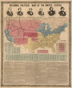 Text Prints: Election year map of the US with portraits of the Presidential and Vice-Presidential candidates