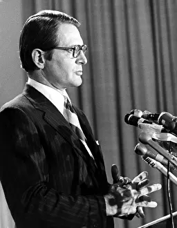 Politician Prints: Elliott Richardson at press conference addressing his appointment by Richard Nixon as Secretary of Defense