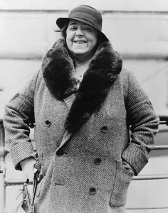 Overcoat Prints: Elsa Maxwell, American gossip columnist and professional hostess in 1933