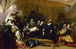Ocean Prints: EMBARKATION OF THE PILGRIMS, by Robert W. Weir, 1843, US Capitol Rotunda