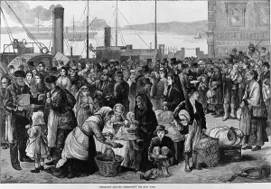 Harbors Prints: Emigrants leaving Queenstown, Ireland, for New York, 1874