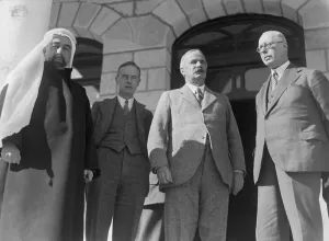 Middle East Prints: Emir Abdullah, leader of British Mandatory Jordan receives Members of the Peel Commission