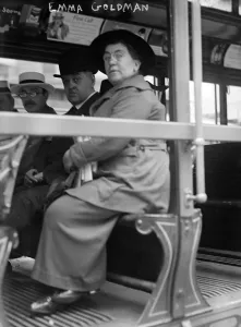 Anarchist Prints: Emma Goldman and Alexander Berkman (with glasses) on a streetcar in San Francisco