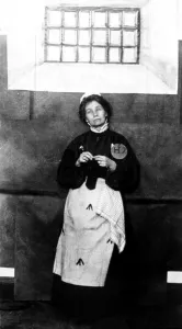 Suffrage Prints: Emmeline Pankhurst in prison, 4/3/13. Courtesy: CSU Archives / Everett Collection