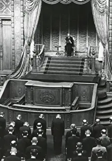 Hirohito Prints: Emperor Hirohito addressing the Sixth Extraordinary Diet on Nov. 11, 1949