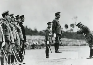 Hirohito Prints: Emperor Hirohito delivering a message to Japanese War Minister, Lt. General Hideki Tojo