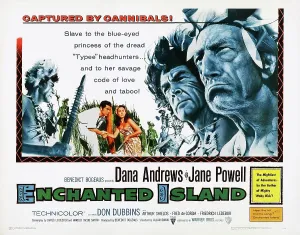 Title Card Prints: ENCHANTED ISLAND, left: Dana Andrews on poster art, 1958