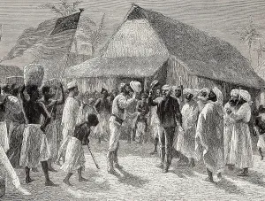 Livingstone Prints: Encounter between the explorers Sir Henry Morton Stanley and David Livingstone in Ujiji