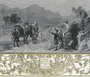 England. The queen VictoriaThe royal princess and the Prince of Wales in Loch LageanScotland. Engraving based on Sir Edwin Lardseer. Engraving