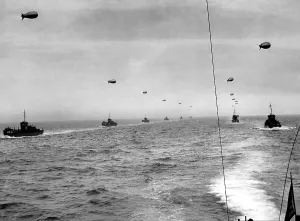 English Channel Prints: On the English Channel, a convoy in two lines of landing craft head for Utah Beach on D-Day