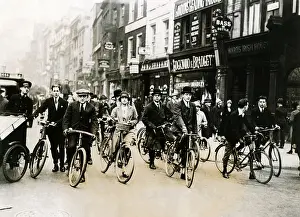 Bicycles Prints: English General Strike. Londoners on their way to work on bicycles