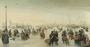 Fishing Prints: Enjoying the Ice near a Town, by Hendrick Avercamp, c. 1620, oil on panel