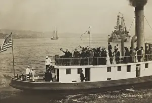 Public Event Prints: Enlarged details of Theodore Roosevelt (waving hat) and young Franklin and Eleanor Roosevelt