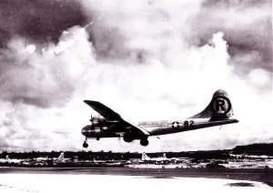 Us Army Air Corps Prints: Enola Gay- Boeing B-29 Superfortress 'Enola Gay' landing after the atomic bombing mission on Hiroshima