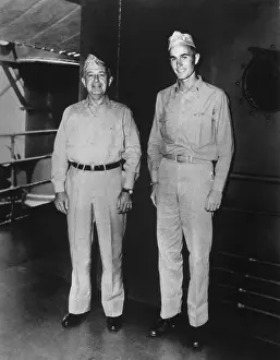 Middle Aged Prints: Ensign George H.W. Bush stands with Rear Admiral James Kauffmann ca