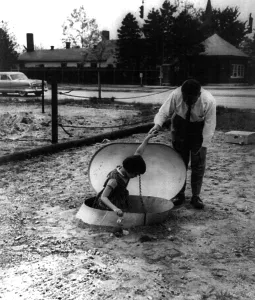 Atomic Prints: Entrance to an underground radioactive fallout shelter, on Long Island, New York 1955