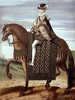 16th C Prints: Equestrian Henry IV. 16th c. Parchment on wood