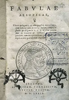 ESOPUS (650-560 BC). "Fables". Latin edition carried out in Leyden in 1579. Title page. SPAIN. Barcelona. Barcelona University Library