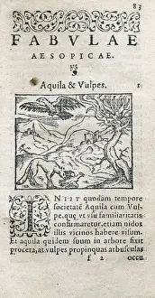 ESOPUS (650-560 BC). "Fables". Latin edition carried out in Leyden in 1579. Fable of The Eagle and the Fox. SPAIN. Barcelona. Barcelona University Library