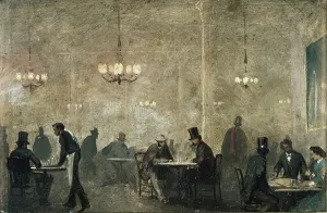 ESQUIVEL Y SUAREZ DE URBINA, Antonio Mara (1806-1857). The Caf. 1830s. Oil on tinplate. Romanticism. Oil. SPAIN. Bilbao. Bilbao Fine Arts Museum