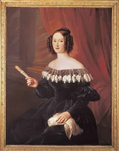 ESQUIVEL Y SUAREZ DE URBINA, Antonio Mara (1806-1857). Portrait of Pilar de Jandiola. 1838. Grandmother of Count of Pradere, Daniel de Carvallo y Prat. Romanticism. Oil on canvas