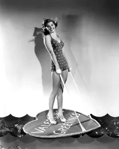 Bathing Suit Prints: Esther Williams, wishing her fans a happy Valentine's Day, 1943