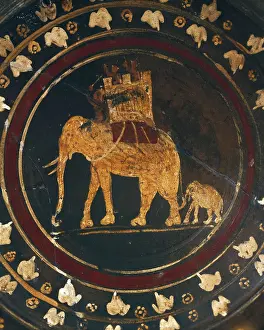 Etruria Prints: Etruscan plate with a war elephant fighting against the Carthaginians