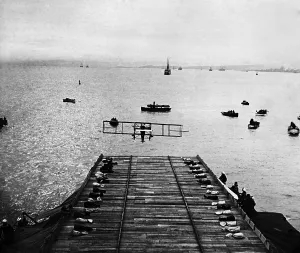 Engineering Prints: Eugene P. Ely landing airplane on flight deck of USS Pennsylvania, Jan 18, 1911